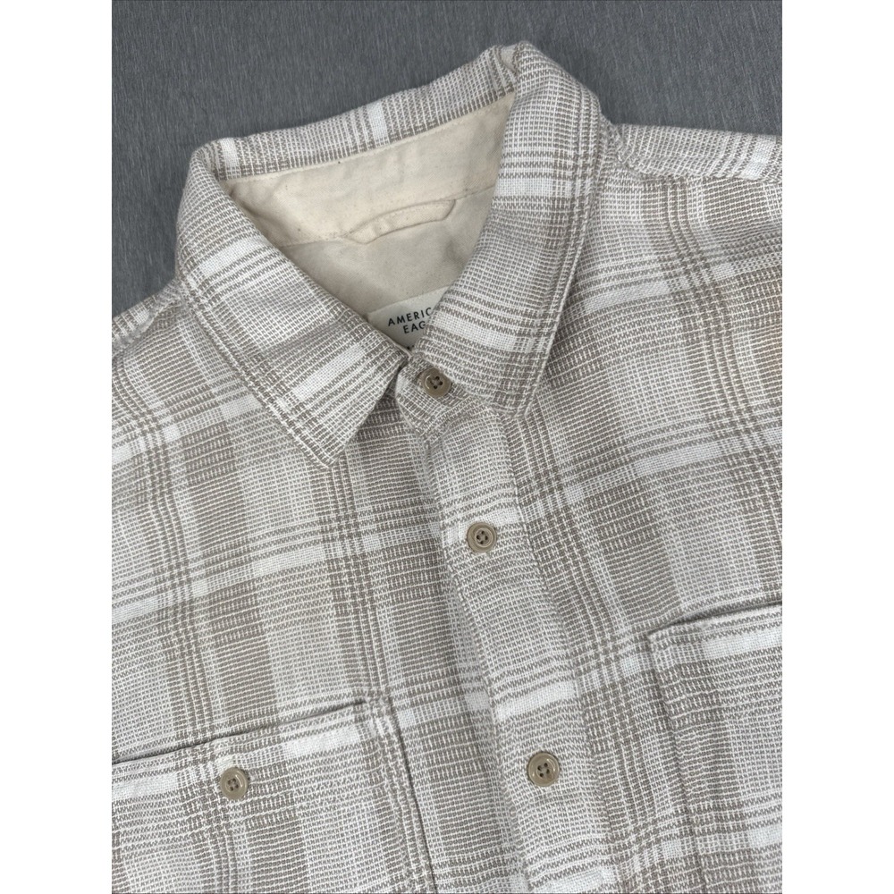 American Eagle Plaid Shacket Oversized Flannel Men's XL Shirt Beige Streetwear